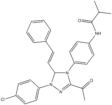 N-{4-[3-acetyl-1-(4-chlorophenyl)-5-(2-phenylvinyl)-1,5-dihydro-4H-1,2,4-triazol-4-yl]phenyl}-2-methylpropanamide Struktur