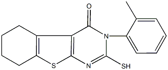 3-(2-methylphenyl)-2-sulfanyl-5,6,7,8-tetrahydro[1]benzothieno[2,3-d]pyrimidin-4(3H)-one Struktur