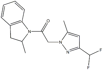 1-{[3-(difluoromethyl)-5-methyl-1H-pyrazol-1-yl]acetyl}-2-methylindoline Struktur