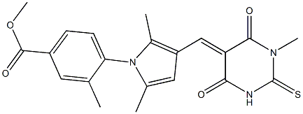 methyl 4-{2,5-dimethyl-3-[(1-methyl-4,6-dioxo-2-thioxotetrahydro-5(2H)-pyrimidinylidene)methyl]-1H-pyrrol-1-yl}-3-methylbenzoate Struktur