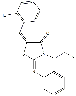 3-butyl-5-(2-hydroxybenzylidene)-2-(phenylimino)-1,3-thiazolidin-4-one Struktur