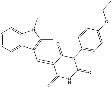 5-[(1,2-dimethyl-1H-indol-3-yl)methylene]-1-(4-ethoxyphenyl)-2,4,6(1H,3H,5H)-pyrimidinetrione Struktur