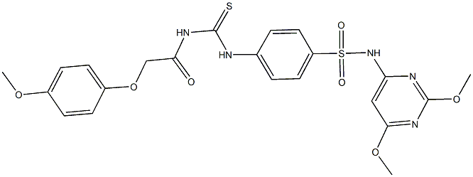 N-(2,6-dimethoxy-4-pyrimidinyl)-4-[({[(4-methoxyphenoxy)acetyl]amino}carbothioyl)amino]benzenesulfonamide Struktur