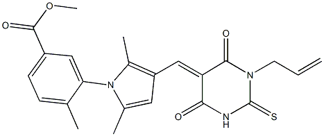 methyl 3-{3-[(1-allyl-4,6-dioxo-2-thioxotetrahydro-5(2H)-pyrimidinylidene)methyl]-2,5-dimethyl-1H-pyrrol-1-yl}-4-methylbenzoate Struktur