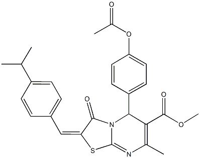 methyl 5-[4-(acetyloxy)phenyl]-2-(4-isopropylbenzylidene)-7-methyl-3-oxo-2,3-dihydro-5H-[1,3]thiazolo[3,2-a]pyrimidine-6-carboxylate Struktur