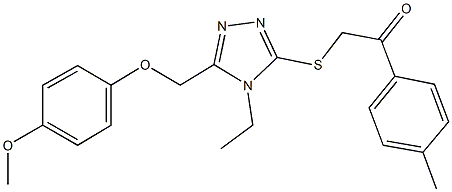 2-({4-ethyl-5-[(4-methoxyphenoxy)methyl]-4H-1,2,4-triazol-3-yl}sulfanyl)-1-(4-methylphenyl)ethanone Struktur