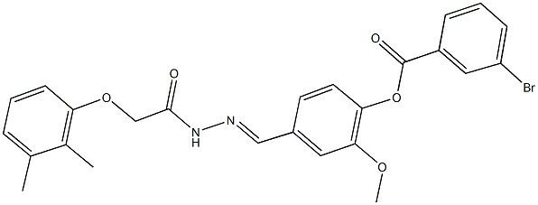 4-{2-[(2,3-dimethylphenoxy)acetyl]carbohydrazonoyl}-2-methoxyphenyl 3-bromobenzoate Struktur