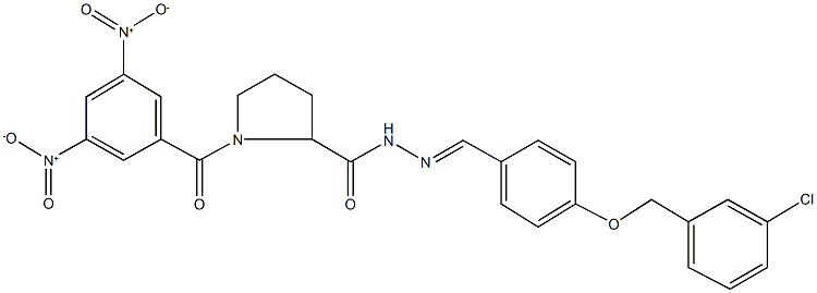 N'-{4-[(3-chlorobenzyl)oxy]benzylidene}-1-(3,5-dinitrobenzoyl)pyrrolidine-2-carbohydrazide Struktur