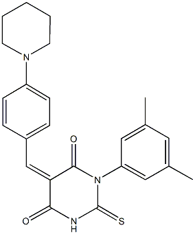 1-(3,5-dimethylphenyl)-5-[4-(1-piperidinyl)benzylidene]-2-thioxodihydro-4,6(1H,5H)-pyrimidinedione Struktur