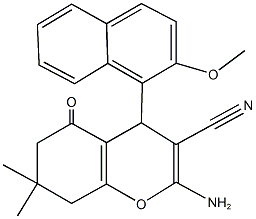 2-amino-4-(2-methoxy-1-naphthyl)-7,7-dimethyl-5-oxo-5,6,7,8-tetrahydro-4H-chromene-3-carbonitrile Struktur