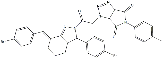 1-{2-[7-(4-bromobenzylidene)-3-(4-bromophenyl)-3,3a,4,5,6,7-hexahydro-2H-indazol-2-yl]-2-oxoethyl}-5-(4-methylphenyl)-3a,6a-dihydropyrrolo[3,4-d][1,2,3]triazole-4,6(1H,5H)-dione Struktur