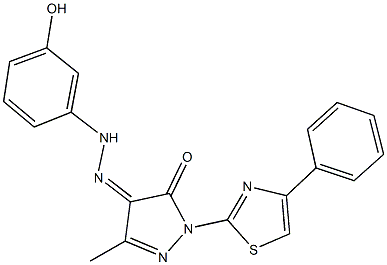 3-methyl-1-(4-phenyl-1,3-thiazol-2-yl)-1H-pyrazole-4,5-dione 4-[(3-hydroxyphenyl)hydrazone] Struktur