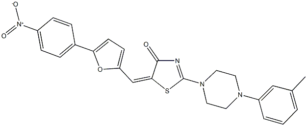 5-[(5-{4-nitrophenyl}-2-furyl)methylene]-2-[4-(3-methylphenyl)-1-piperazinyl]-1,3-thiazol-4(5H)-one Struktur