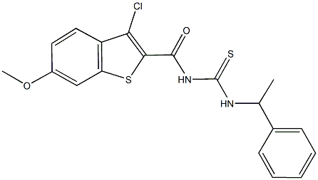 N-[(3-chloro-6-methoxy-1-benzothien-2-yl)carbonyl]-N'-(1-phenylethyl)thiourea Struktur