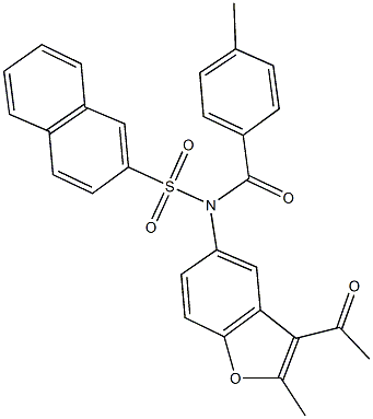 N-(3-acetyl-2-methyl-1-benzofuran-5-yl)-N-(4-methylbenzoyl)-2-naphthalenesulfonamide Struktur