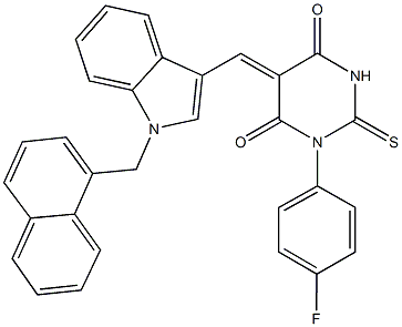 1-(4-fluorophenyl)-5-{[1-(1-naphthylmethyl)-1H-indol-3-yl]methylene}-2-thioxodihydro-4,6(1H,5H)-pyrimidinedione Struktur