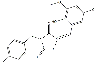 5-(5-chloro-2-hydroxy-3-methoxybenzylidene)-3-(4-fluorobenzyl)-1,3-thiazolidine-2,4-dione Struktur