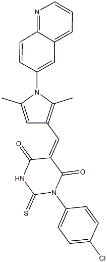 1-(4-chlorophenyl)-5-{[2,5-dimethyl-1-(6-quinolinyl)-1H-pyrrol-3-yl]methylene}-2-thioxodihydro-4,6(1H,5H)-pyrimidinedione Struktur