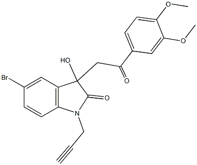 5-bromo-3-[2-(3,4-dimethoxyphenyl)-2-oxoethyl]-3-hydroxy-1-(2-propynyl)-1,3-dihydro-2H-indol-2-one Struktur