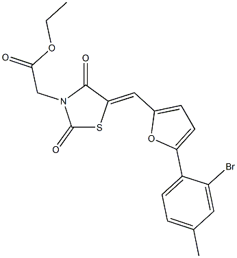 ethyl (5-{[5-(2-bromo-4-methylphenyl)-2-furyl]methylene}-2,4-dioxo-1,3-thiazolidin-3-yl)acetate Struktur