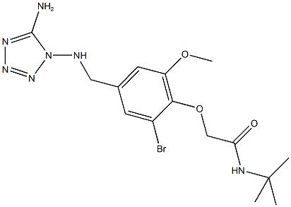 2-(4-{[(5-amino-1H-tetraazol-1-yl)amino]methyl}-2-bromo-6-methoxyphenoxy)-N-(tert-butyl)acetamide Struktur