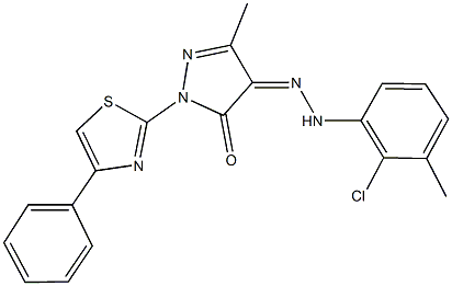 3-methyl-1-(4-phenyl-1,3-thiazol-2-yl)-1H-pyrazole-4,5-dione 4-[(2-chloro-3-methylphenyl)hydrazone] Struktur