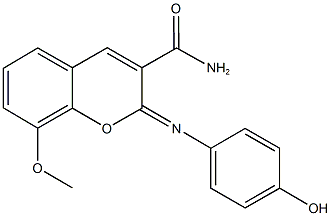 2-[(4-hydroxyphenyl)imino]-8-methoxy-2H-chromene-3-carboxamide Struktur