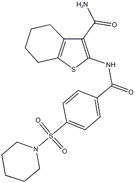 2-{[4-(1-piperidinylsulfonyl)benzoyl]amino}-4,5,6,7-tetrahydro-1-benzothiophene-3-carboxamide Struktur