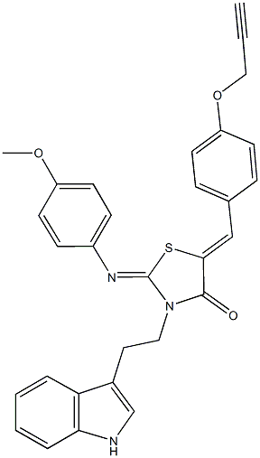 3-[2-(1H-indol-3-yl)ethyl]-2-[(4-methoxyphenyl)imino]-5-[4-(2-propynyloxy)benzylidene]-1,3-thiazolidin-4-one Struktur