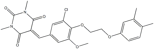 5-{3-chloro-4-[2-(3,4-dimethylphenoxy)ethoxy]-5-methoxybenzylidene}-1,3-dimethyl-2,4,6(1H,3H,5H)-pyrimidinetrione Struktur