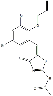 N-{5-[3,5-dibromo-2-(2-propynyloxy)benzylidene]-4-oxo-4,5-dihydro-1,3-thiazol-2-yl}acetamide Struktur