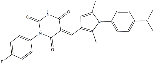 5-({1-[4-(dimethylamino)phenyl]-2,5-dimethyl-1H-pyrrol-3-yl}methylene)-1-(4-fluorophenyl)-2,4,6(1H,3H,5H)-pyrimidinetrione Struktur