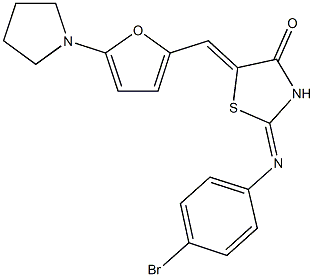 2-[(4-bromophenyl)imino]-5-{[5-(1-pyrrolidinyl)-2-furyl]methylene}-1,3-thiazolidin-4-one Struktur