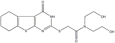 N,N-bis(2-hydroxyethyl)-2-[(4-oxo-3,4,5,6,7,8-hexahydro[1]benzothieno[2,3-d]pyrimidin-2-yl)sulfanyl]acetamide Struktur