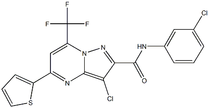 3-chloro-N-(3-chlorophenyl)-5-(2-thienyl)-7-(trifluoromethyl)pyrazolo[1,5-a]pyrimidine-2-carboxamide Struktur