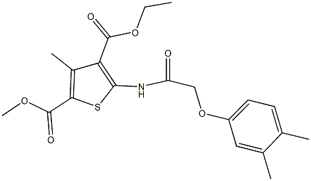 4-ethyl 2-methyl 5-{[(3,4-dimethylphenoxy)acetyl]amino}-3-methyl-2,4-thiophenedicarboxylate Struktur