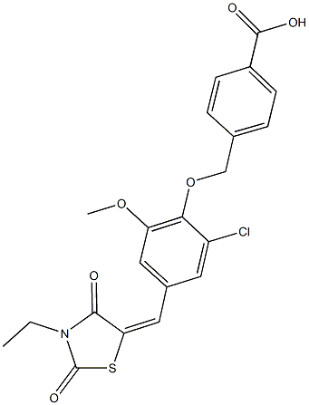 4-({2-chloro-4-[(3-ethyl-2,4-dioxo-1,3-thiazolidin-5-ylidene)methyl]-6-methoxyphenoxy}methyl)benzoic acid Struktur