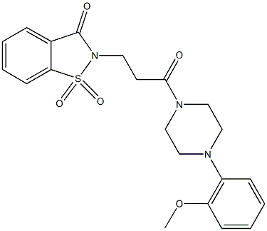 2-{3-[4-(2-methoxyphenyl)-1-piperazinyl]-3-oxopropyl}-1,2-benzisothiazol-3(2H)-one 1,1-dioxide Struktur