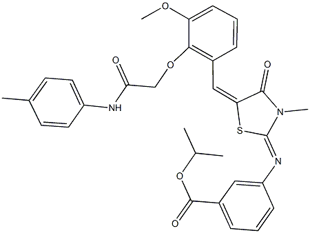 isopropyl 3-[(5-{3-methoxy-2-[2-oxo-2-(4-toluidino)ethoxy]benzylidene}-3-methyl-4-oxo-1,3-thiazolidin-2-ylidene)amino]benzoate Struktur