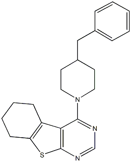 4-(4-benzyl-1-piperidinyl)-5,6,7,8-tetrahydro[1]benzothieno[2,3-d]pyrimidine Struktur