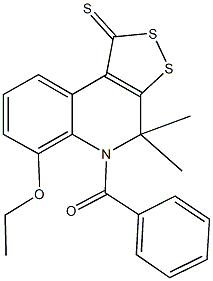 5-benzoyl-6-ethoxy-4,4-dimethyl-4,5-dihydro-1H-[1,2]dithiolo[3,4-c]quinoline-1-thione Struktur