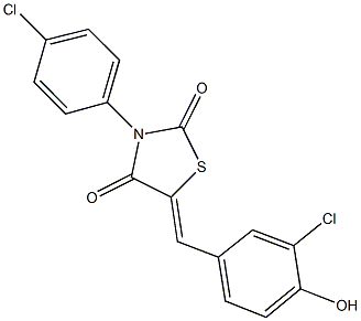 5-(3-chloro-4-hydroxybenzylidene)-3-(4-chlorophenyl)-1,3-thiazolidine-2,4-dione Struktur