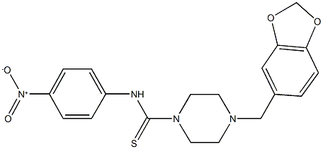 4-(1,3-benzodioxol-5-ylmethyl)-N-{4-nitrophenyl}-1-piperazinecarbothioamide Struktur