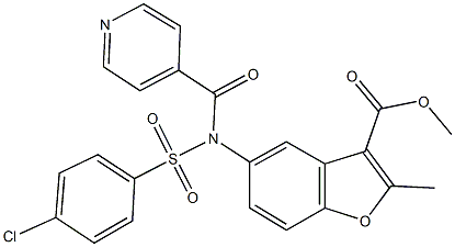 methyl 5-[[(4-chlorophenyl)sulfonyl](isonicotinoyl)amino]-2-methyl-1-benzofuran-3-carboxylate Struktur