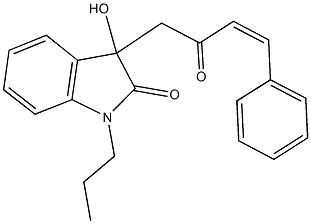 3-hydroxy-3-(2-oxo-4-phenyl-3-butenyl)-1-propyl-1,3-dihydro-2H-indol-2-one Struktur