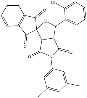 1-(2-chlorophenyl)-5-(3,5-dimethylphenyl)-3a,6a-dihydrospiro(1H-furo[3,4-c]pyrrole-3,2'-[1'H]-indene)-1',3',4,6(2'H,3H,5H)-tetrone Struktur