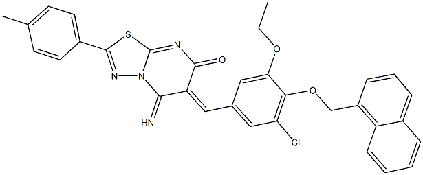 6-[3-chloro-5-ethoxy-4-(1-naphthylmethoxy)benzylidene]-5-imino-2-(4-methylphenyl)-5,6-dihydro-7H-[1,3,4]thiadiazolo[3,2-a]pyrimidin-7-one Struktur