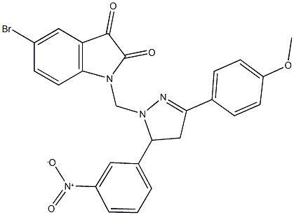 5-bromo-1-{[5-{3-nitrophenyl}-3-(4-methoxyphenyl)-4,5-dihydro-1H-pyrazol-1-yl]methyl}-1H-indole-2,3-dione Struktur