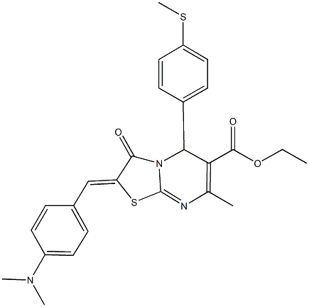 ethyl 2-[4-(dimethylamino)benzylidene]-7-methyl-5-[4-(methylsulfanyl)phenyl]-3-oxo-2,3-dihydro-5H-[1,3]thiazolo[3,2-a]pyrimidine-6-carboxylate Struktur