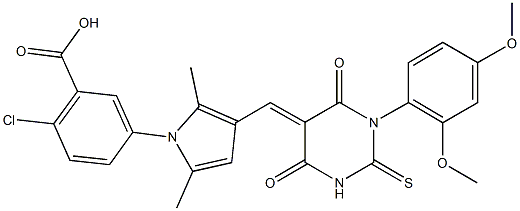 2-chloro-5-{3-[(1-(2,4-dimethoxyphenyl)-4,6-dioxo-2-thioxotetrahydro-5(2H)-pyrimidinylidene)methyl]-2,5-dimethyl-1H-pyrrol-1-yl}benzoic acid Struktur